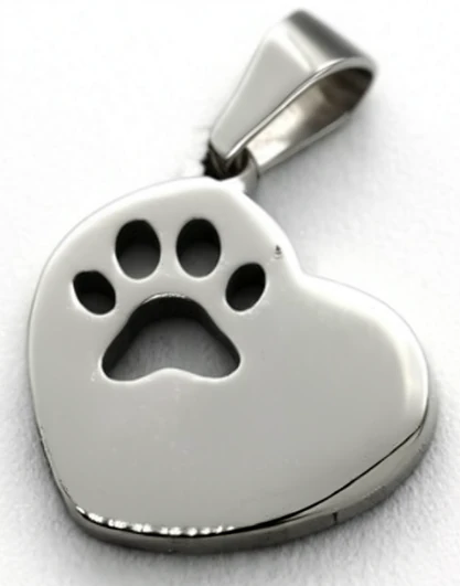 Dije de Acero Quirurgico corazon con patita huella 13mm